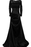 Bateau Spitze Sweep train langärmeliges normale Taille A-Linie Brautmutterkleid