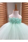 Tüll plissiertes Empire Taille Nackenband bodenlanges Blumenmädchenkleid