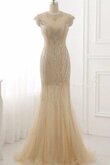 Robe de bal de traîne courte de sirène col u profond avec manche courte avec zip