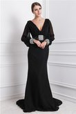 Robe de soirée moderne longue avec manche longue v encolure avec zip