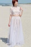 Robe demoiselle d'honneur intemporel 2 pice col ras du cou avec bouton longueur au ras du sol