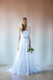 Abito da Sposa con Piega in Pizzo senza spalline con Perline Naturale A-Line