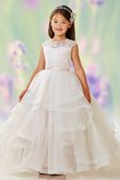 Abito da cerimonia bambini con nastro in organza ball gown tondo senza maniche attraente