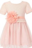Abito da Cerimonia Bambini al ginocchio A-Line in Tulle con Manica Corte in pizzo Tondo