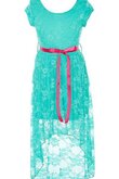 Vestido de Floristas de Alto Bajo de Encaje Adorno de Manga corta de Fajas