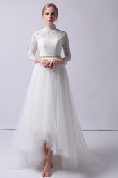 Robe de mariée morden elevé a-ligne de traîne courte chic