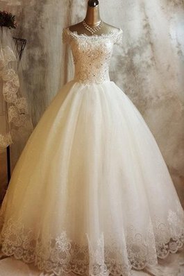 Kurze Ärmeln Spitze Duchesse-Linie Tüll romantisches Brautkleid mit Schmetterlingsknoten