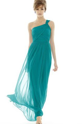 Chiffon Ärmelloses gerüschtes Ein Schulter langes Brautjungfernkleid