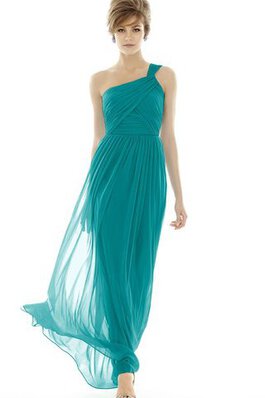 Robe demoiselle d'honneur long ruché avec sans manches en chiffon d'épaule asymétrique