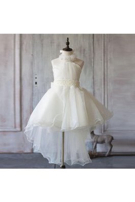 Ärmelloses Juwel Ausschnitt knielanges mini Blumenmädchenkleid mit Schleife mit Gürtel