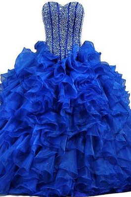 Ärmelloses normale Taille Organza Perlenbesetztes langes Quinceanera Kleid mit Bordüre