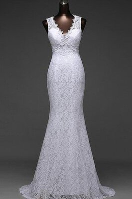 Spitze Meerjungfrau normale Taille Ärmellos Brautkleid mit Bordüre mit Rücken Schnürung