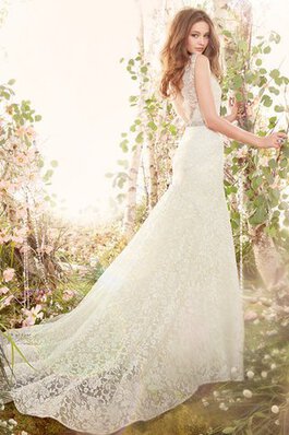 Robe de mariée charmeuse avec ruban de traîne moyenne avec perle longueur au ras du sol