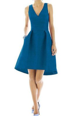 A linie Reißverschluss Satin kurzes Brautjungfernkleid mit V-Ausschnitt