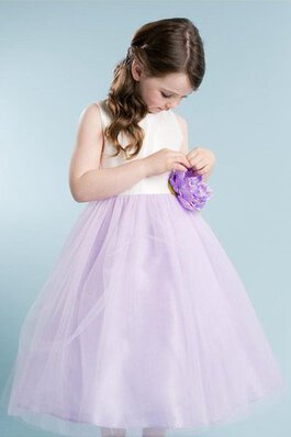 Schaufel-Ausschnitt A-Line Tüll knöchellanges Blumenmädchenkleid mit Blume