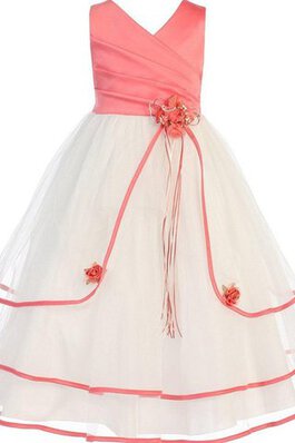 Robe de cortège enfant plissé en tulle en satin avec gradins v encolure