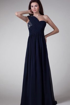 Robe de soirée a-ligne avec cristal en chiffon d'épaule asymétrique longueur au ras du sol