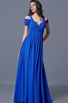 Vorne geschlitztes Reißverschluss kurze Ärmeln plissiertes langes bodenlanges Abendkleid