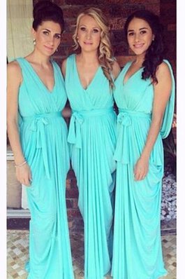 Drapiertes rückenfreies kurzes bodenlanges Brautjungfernkleid ohne Ärmeln aus Chiffon