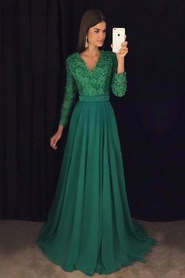 Robe de soirée longue naturel de princesse de col en v de traîne courte