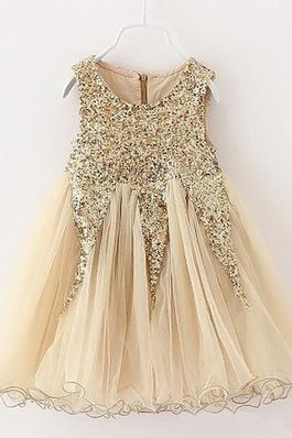 Prinzessin A-Line Natürliche Taile Paillette Mini Blumenmädchenkleid