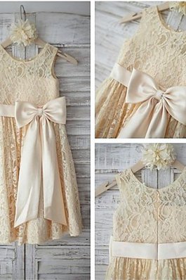 Robe de cortège enfant naturel avec fleurs avec zip avec nœud à boucle ligne a