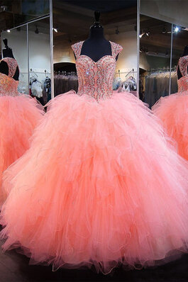 Robe de quinceanera éblouissant de mode de bal textile en tulle avec perle majestueux