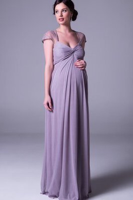 Kurze Ärmeln A-Line plissiertes Brautjungfernkleid mit Sweep zug mit Bordüre