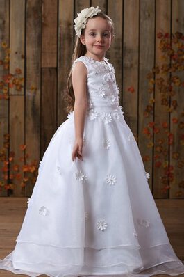 Ärmellos gerüschtes Reißverschluss A-Line Blumenmädchenkleid mit Blume