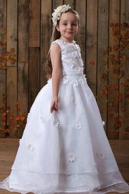 Robe de cortège enfant ligne a ruché avec fleurs fermeutre eclair manche nulle