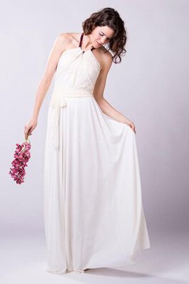 Abito da Sposa in pizzo Naturale Anello con Increspato Cerniera in Chiffon