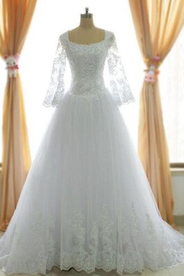 Abito da Sposa Sotto Ginocchio con Perline Quadrato con Maniche Lunghe monospalla A-Line