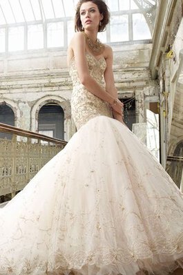 Vestido de Novia de Corte Evasé de Bordado de Cola Barriba de Espalda Descubierta