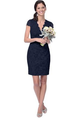 Elegante Vestido de Dama de Honor de Corte Recto de Encaje Adorno de Borde-Festoneado