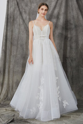 Abito da sposa v-scollo semplice conotta in pizzo a terra meravigliosa
