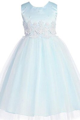 Ärmelloses Tüll A-Line bodenlanges Blumenmädchenkleid mit Applike