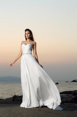 Abito da Sposa Alta Vita Cuore con Perline Senza Maniche in Taffeta