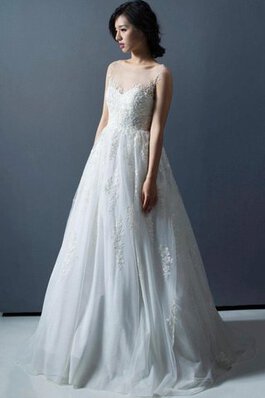 Tüll Bateau A-Linie natürliche Taile Brautkleid mit Gericht Schleppe mit Applikation