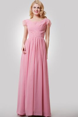 Gerüschtes plissiertes A-Line Elegantes Brautjungfernkleid mit gekappten Ärmeln mit Bordüre
