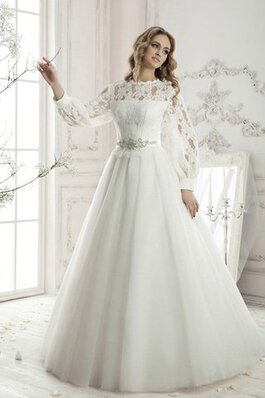 Spitze lange Ärmeln A-Line plissiertes romantisches Brautkleid mit Applike