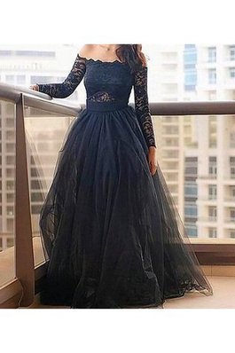 Robe de soirée longue jusqu'au sol textile en tulle a-ligne avec manche longue