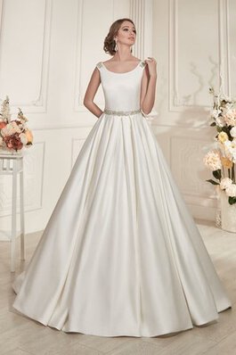 Robe de mariée classique ligne a longueur au ras du sol avec perle encolure ronde