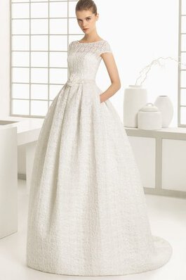 Robe de mariée humble naturel simple de col bateau avec manche courte