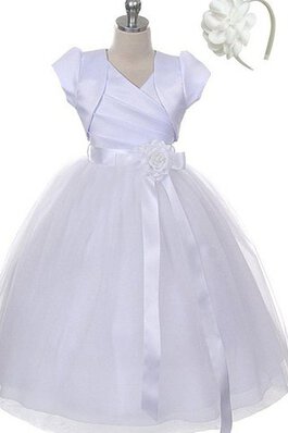 A-Line V-Ausschnitt Blumenmädchenkleid mit Jacke ohne Ärmeln