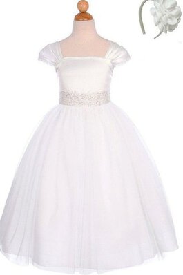 Robe de cortège enfant pailleté ligne a en tulle de col carré avec manche courte