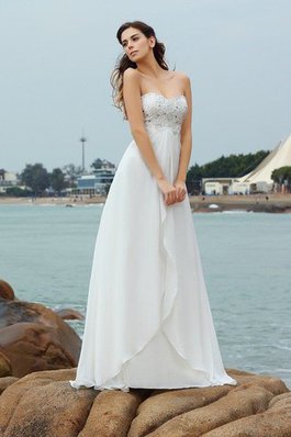 Robe de mariée longue en chiffon avec perle manche nulle longueur au ras du sol