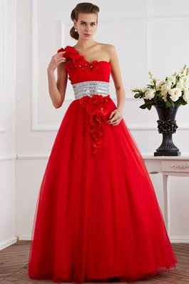 Reißverschluss Ärmelloses One Schulter Empire Taille Quinceanera Kleid mit Blume