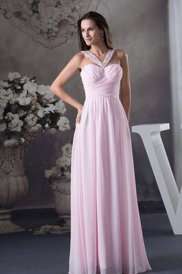 Robe de soirée longue plissé en chiffon entrecroisé avec perle