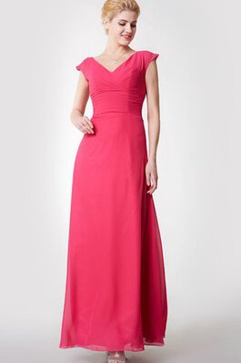 V-Ausschnitt Chiffon A-Line schick langes Brautjungfernkleid mit gekappten Ärmeln