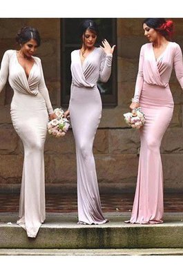 Ärmelloses Normale Taille Bodenlanges Brautjungfernkleid mit V-Ausschnitt mit Applike